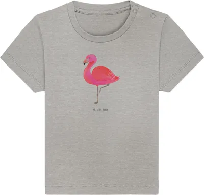 Produktbild von Mr. & Mrs. Panda  T-Shirt Flamingo Classic 12. - 18. Monat - Heather Grey - Geschenk, Kleinkind Shirt, Babyshirt, Kinder, Prächtig, Baby Baumwollshirt, Rosa, für Mich