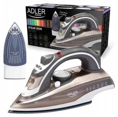 Produktbild von Adler AD 5030, Dampfbügeleisen, Keramik-Bügelsohle, Braun, Grau, Weiß, 20 g/min, 0,31 l, Eingebaut