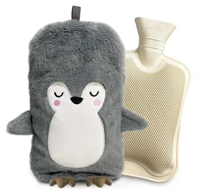 Immagine prodotto di Borsa dell'acqua calda - Fodera a forma di pinguino - 2 litri - Silicone - Nero