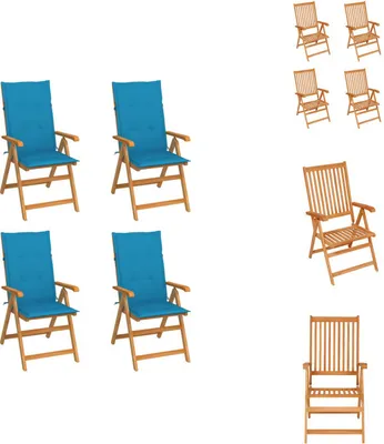 Productafbeelding van vidaXL Tuinstoelen, 4 stuks met blauwe kussens, massief teakhout - Tuinstoelen