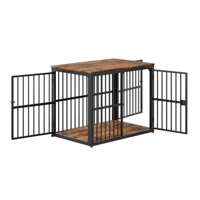 Image de Cage pour chien, meuble avec 3 portes, meuble TV ou table de chevet 2-en-1, plateau résistant à l'eau, système modulable, dimensions extérieures : 84 x 56 x 66 cm