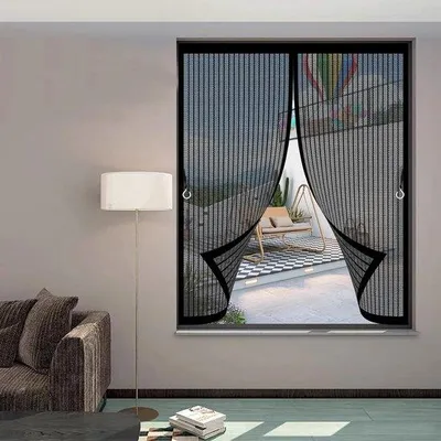 Produktbild von Insektenschutzgitter 47x125cm Schwarz - Magnetische Tür für Balkon und Terrasse