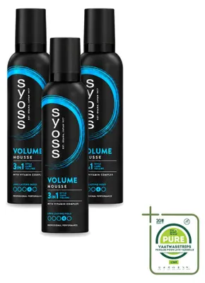 Immagine prodotto di 3 flaconi di schiuma volumizzante per capelli Syoss - 250 ml - confezione grande - 3 pezzi