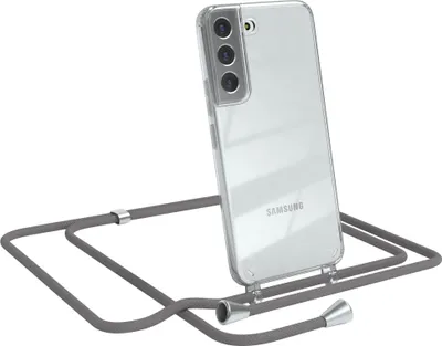 Produktbild von EAZY CASE Handykette kompatibel mit Samsung Galaxy S22 5G, Handyhülle mit Umhängeband, Handykordel, Schutzhülle Clear, Band in Grau