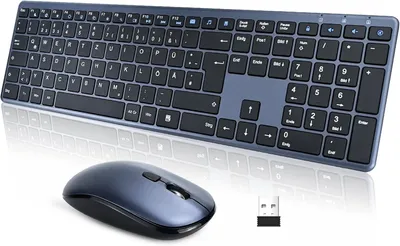 Produktbild von Kabelloses Tastatur-Maus-Set QWERTZ, 2,4 GHz Funk, Leise Flache Tastatur, 19 Multimedia-Tasten, USB Nano-Empfänger für Laptop, PC, Mac, Smart-TV
