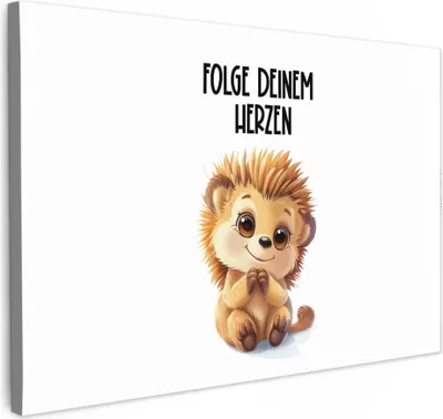 Produktbild von MuchoWow® - Leinwandbilder - Igel - Weiß - Tiere - Zitat - Herz, Wandbild, Wanddeko Bilder Wohnzimmer, 60x40 cm