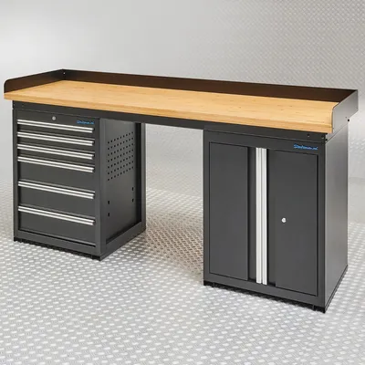 Produktbild von Werkbank PRO - Eiche mit 6 Schubladen und Werkzeugschrank - 200 cm