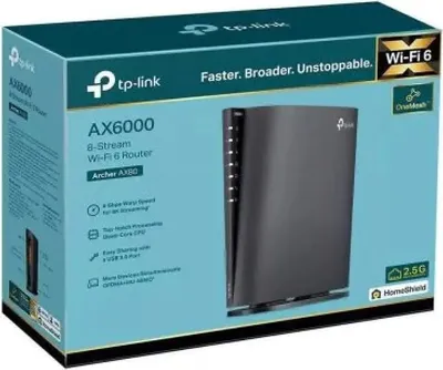Produktbild von TP-Link Archer AX80, Wi-Fi 6 (802.11ax), Dual-Band (2,4 GHz/5 GHz), Ethernet/LAN, Schwarz, Tabletop-Router