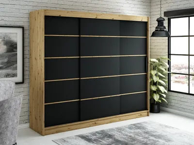 Obrázek produktu pro MINIO Šatní skříň 250 cm LETO V1 Černá matná / Dub Artisan