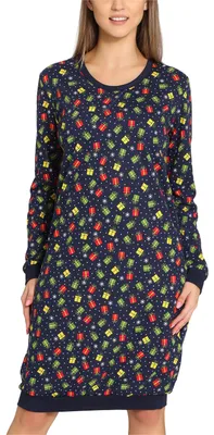 Image de Merry Style Chemise de nuit femme manches longues en coton MS10-180 (bleu marine/cadeau, M)