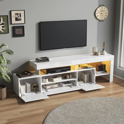 Produktbild von TV-Schrank mit LED und 3 Schränke TV-Tisch TV-Ständer für Fernseher um 85 Zoll 192*37*53cm Weiß