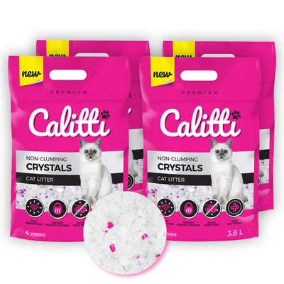 Produktbild von Calitti Silikat Katzenstreu – Premium Kristallstreu, antibakteriell & staubfrei – 4er Set (4×3,8 L = 15,2 L)