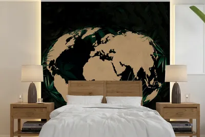 Produktbild von MuchoWow® Fototapete für Wohnzimmer oder Schlafzimmer Wandtapete Vinyl Motivtapete Weltkarte - Globus - Tropische Pflanzen - 260x260 cm - Papiertapeten