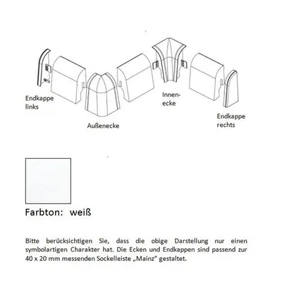 Produktbild von Aussenwinkel Für Kunststoff Sockelleisten 20 x 40 mm Weiß zum Clipsen Kunststoff Außenecken by PROVISTON