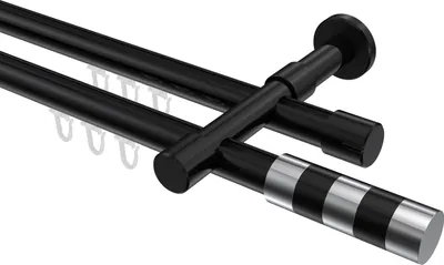 Produktbild von Interdeco Innenlaufstange / Gardinenstange mit Innenlauf Schwarz, Typ Prestige Mavell (Zylinder Bicolor), 20 mm Ø 2-läufig, 120 cm