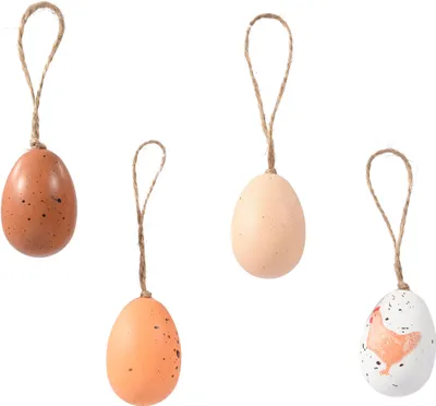 Produktbild von Ostereier zum Aufhängen 4x6cm bruchfest 12er Set Weiß / Braun