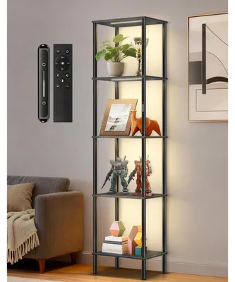 Immagine prodotto di Lampada da terra con ripiano, LED, dimmerabile, 3 temperature di colore, controllo touch e telecomando, colore nero, dimensioni 32 x 27 x 169 cm