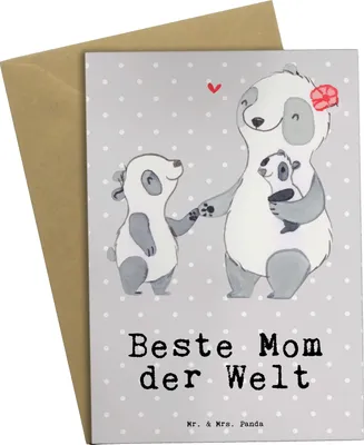 Produktbild von Mr. & Mrs. Panda Grußkarte Panda Beste Mom der Welt - Grau Pastell - Geschenk, Mama, Mutter, dankeskarten, Muttertag, Ma, Dankeschön, Danke, Geschenkidee, hochzeitskarten