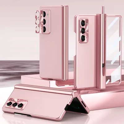 Produktbild von Pouzdro na Samsung Galaxy Z Fold 5 magnetická ochrana pantu s držákem na pero, ochranné pouzdro s fólií na objektiv a displej Růžový