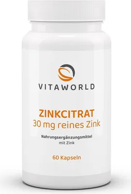 Immagine prodotto di Vitaworld Zinc Citrate 30 mg | 60 capsule | ad alto dosaggio con 30 mg di zinco puro per capsula | vegan