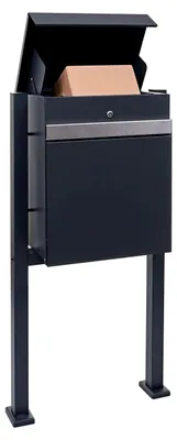 Produktbild von Paketkasten mit Standfuß, Paketstation Standbriefkasten, Metall - verzinkt anthrazit-Edelstahl