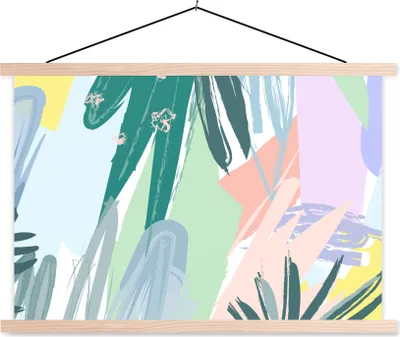 Produktbild von MuchoWow® Textilposter Sommer - Blatt - Fleck - Grün 120x80 cm mit holzfarbenen Rahmen - Aufhängeset