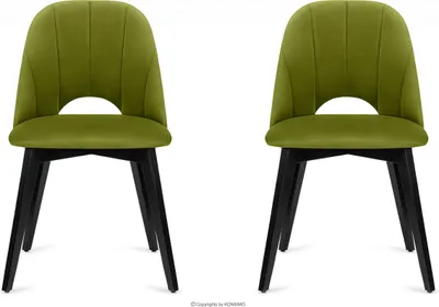 Two green chairs with black legs are shown against a white background.