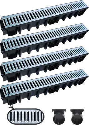 Produktbild von Megaa store 4m Entwässerungsrinne 148 mm – Komplettset A15 Stahlrost Verzinkt Rostmuster Drainagerinne Bodenrinne