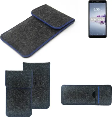 Produktbild von K-S-Trade Handy-Hülle Schutz-Hülle kompatibel mit ZTE Blade A3 Prime Filztasche Pouch Tasche Case Sleeve Filzhülle dunkelgrau, blauer Rand