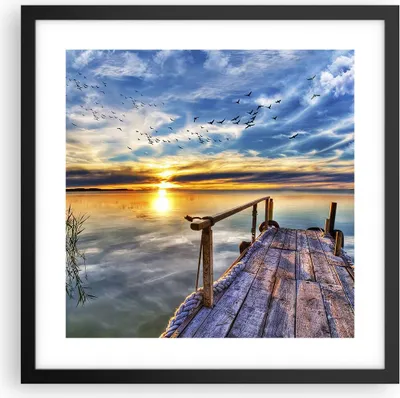 Produktbild von Gerahmtes Poster - Schwarzer Rahmen - See Brücke - 40x40 cm - Wand Bild - Wanddeko - Wandbilder - Kunstposter - Wandposter - Bilderrahmen - Bilder - Kunstdruck - Wandbild - P2BAC40x40-3963