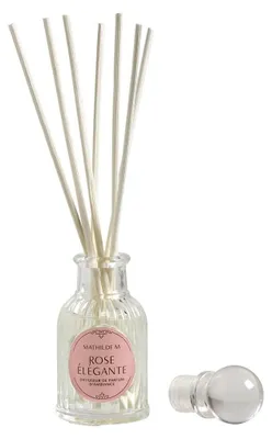 Raumduft-Diffuser 30 ml, Rosenduft, Rattanstäbe, Glasflakon