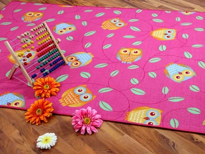 Produktbild von Kinder Spielteppich Eule Pink, Größe:133x133 cm