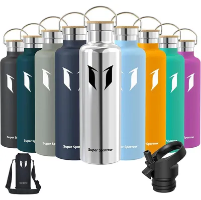 Obrázok produktu pre Nerezová fľaša na pitie, objem 350 ml/500 ml/620 ml/750 ml/1 liter, bez úniku, bez BPA, s 2 viečkami