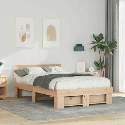 Obrázok produktu pre Maison Exclusive – posteľový rám s čelom, hnedý, 140 x 190 cm, masívne borovicové drevo