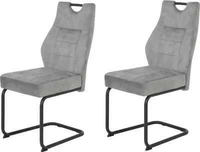 Produktbild von Hela Tische, 2er Set Freischwinger Stuhl LINDA, Mikrofaser Samt Silber, Rundrohgestell schwarz, Komfortsitz Federkorb, 140kg belastbar, Lehne m. Griff