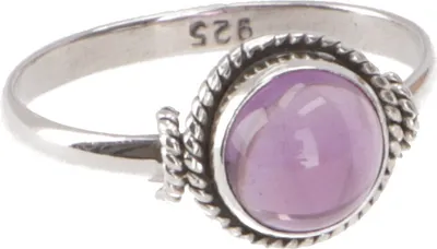 Produktbild von Boho Silberring, Filigraner Edelsteinring mit Rundem Stein - Amethyst, Violett, SterlingSilber, Ringgröße: 48 (15,3 Mm), 1*1 cm