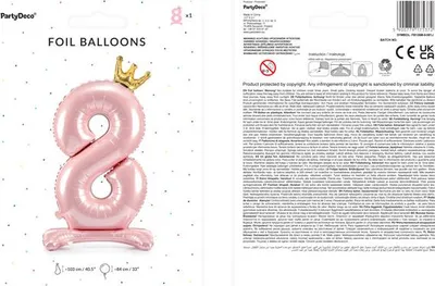 Immagine prodotto di Palloncino in foil rosa chiaro numero 8 in piedi 84 cm