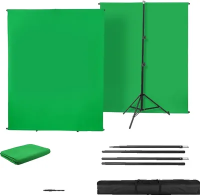 Zdjęcie produktu dla Zestaw zielonego tła fotograficznego, 150 x 200 cm, regulowany statyw, zielony zestaw
