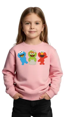 Produktbild von Spreadshirt Sesamstraße Baby Krümelmonster, Oscar & Elmo Kinder Premium Pullover, 122/128 (6 Jahre), Rosa
