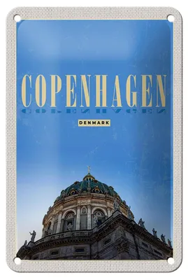 Produktbild von Blechschild Reise 12x18cm Retro Copenhagen Denmark Kirche Dekoration