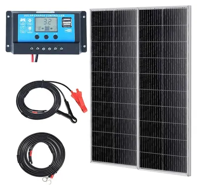 Immagine prodotto di VEVOR 200W set di 2 moduli solari monocristallini da 12 V più regolatore di carica Sistema solare da 16,66 A Tasso di conversione del 23% Compatibile con batterie AGM, GEL, FLD, LI Ideale per camper yacht Zuh