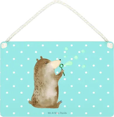 Produktbild von Mr. & Mrs. Panda Schild Bär Seifenblasen DIN A4 - Blau Pastell - Geschenk, kleine aufmerksamkeit, Holzschild, Lustig Sein Glücklich Traurig Happy, Türschild, Teddy