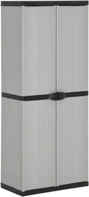 Produktbild von Garten-Lagerschrank mit 3 Böden, Outdoor Schrank, Geräteschrank, Gartenschrank, Kellerschrank, Vorratsschrank Küche, Balkon Schrank Außen, Grau & Schwarz 68x40x168 cm