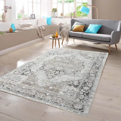 Immagine prodotto di Tappeto classico con motivi orientali, colore grigio crema, dimensioni: 120 x 170 cm