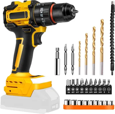 Image de Tournevis-perceuse compact - Petite perceuse - Projets de bricolage - 25+3 réglages de couple - Mandrin de 0,8 à 10 mm - Jaune