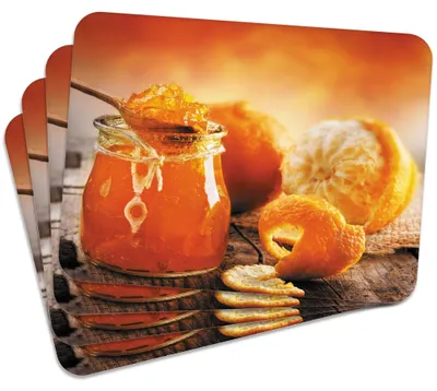 Produktbild von MG Design Set aus 4 Kork-Platzsets - Oranges 1 - 30 x 40 cm - hitzebeständig & abwischbar, mit Korkrückseite