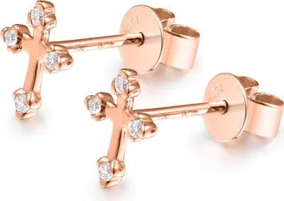 Produktbild von 585er Rotgold Ohrstecker Kreuz mit 4 x Diamanten zus. 0,08ct.