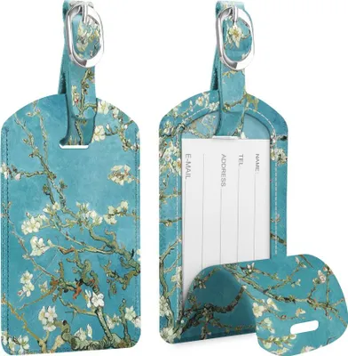 Produktbild von [2 Stück] Fintie Kofferanhänger aus Kunstleder, Gepäckanhänger ID Etikett mit Adressschild Namenschild für Reisetasche Koffer, Mandelblüten