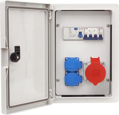 Produktbild von Stromverteiler Baustromverteiler CEE 32A 2x230V Komplett mit Sicherungen Schutzschalter Gehäuse IP65