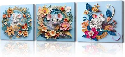Produktbild von Famanu Canvasdruck Set - Tierfoto Wanddekoration mit Holzrahmen - 3 x 30 x 30 cm